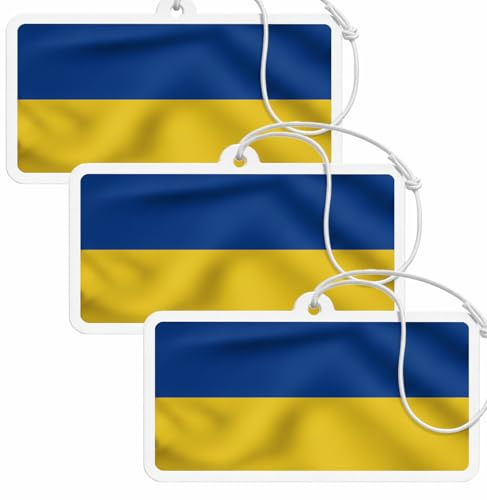 3er Set Auto Lufterfrischer Nationalflagge - Fan Edition Anhänger - Black Ice, Vanilla & New Car, langanhaltender Duft fürs Auto oder Zuhause stilvolles Duft-Accessoire - Ukraine Duftbaum