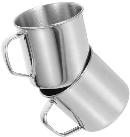 ifundom Lot de 2 Tasses en Acier Inoxydable 304 avec Anse, Diamètre 8 Cm, Mugs Légers et Solide pour Café et Thé en Camping, Randonnée et Plein Air, Tasse de Voyage Multifonctionnelle