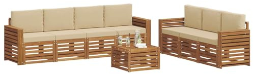 vidaXL Sofagarnituren 8 pcs Natur und Beige Massivholz Akazie, Moderne Garten-Sofa-Ecke, Bequeme Sitzgruppe für Terrasse, langlebig und stylisch