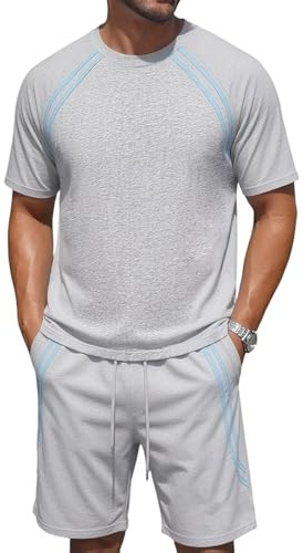 pletward Trainingsanzug Jogginganzug Herren Lockere Passform Atmungsaktiv | Trainingsanzug Jogginganzug Herren Sommer Outfit Herren Komplett Freizeit Tennis Fitnessstudio Outfit Fußball Golf Wander