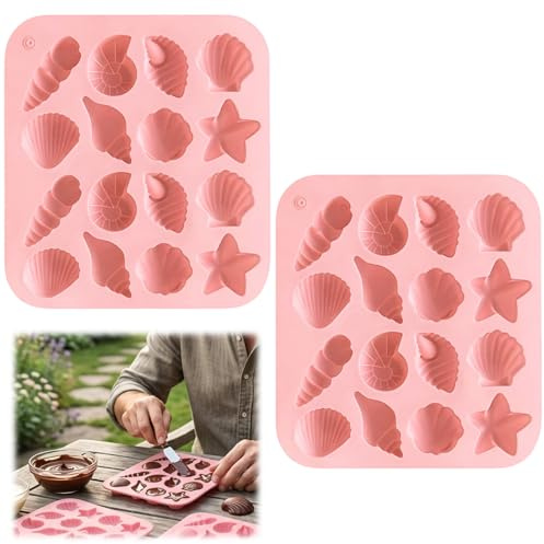 2Pcs Novelty Ice Cube Tray, 16-Cavity Shell Chocolate Mould, Two-Piece Silicone Set for Creative Cocktails and Desserts, Flexible Design for Easy Release, Kitchen Baking Essential