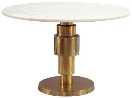 FineBuy Beistelltisch Rund 60x60x39 cm Aluminium Gold mit Marmorplatte | Couchtisch mit Platte aus Naturstein, Anstelltisch handgefertigt, Platz für Zeitschriften, Handy und Getränke