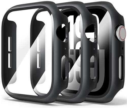 Yisica 3 Pièces Coque pour Apple Watch SE3/SE2/SE/Series 6 5 4 40mm Protection Écran Dur PC Matériel Ultra Mince Verre Trempé Écran Case (Noir*3)