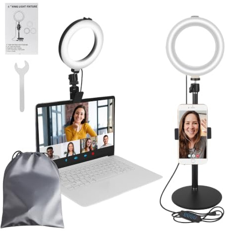 TTOPBAO 1 Aro de Luz con Trípode 6 pulgadas, Ring Light LED para Móvil, Soporte y Clip, 3 Colores, 10 Niveles de Brillo, Foco Portátil para Selfie, Vídeo, YouTube, TikTok