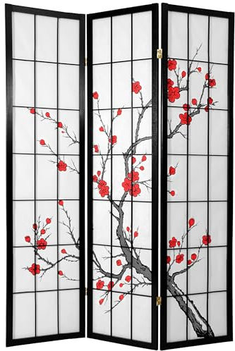 Oriental Shoji Screen Raumteiler Möbel 6 ft. Hoch Cherry Blossom – Schwarz – 3 Platten