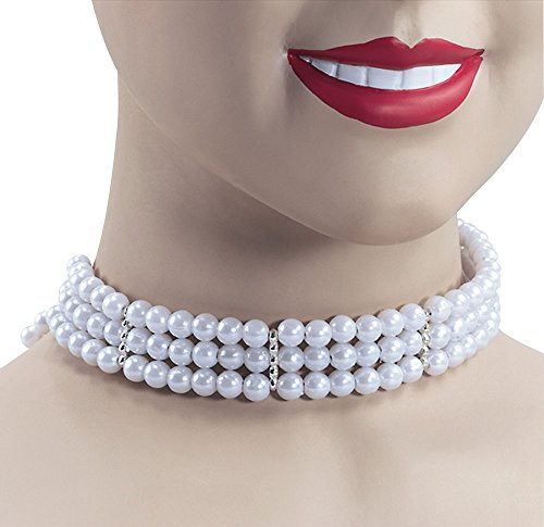 Elegant White Pearl Shimmer Choker for Women, 1 Pc. - Perfect Accessory for Parties, Weddings, 1950s- Themed Events, & Special Occasions Halloween