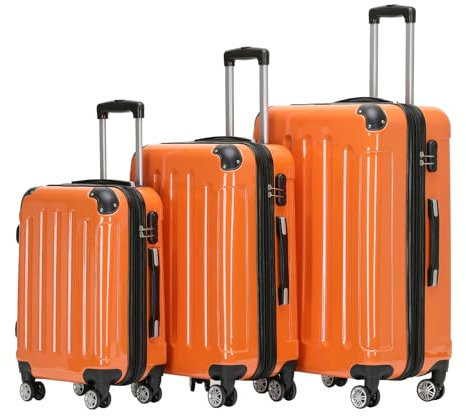 BEIBYE Zwillingsrollen 2048 Hartschale Trolley Koffer Reisekoffer Taschen Gepäck in M-L-XL-Set (Orangen, Set)
