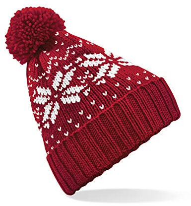 Beechfield B456 Fair Isle Snowstar Baby mütze, rot/weiß, Einheitsgröße