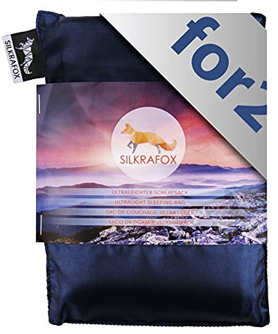 Silkrafox for 2 - ultraleichter Schlafsack für 2 Personen, Hüttenschlafsack, Inlett, Sommerschlafsack, Kunst- Seidenschlafsack. Blau