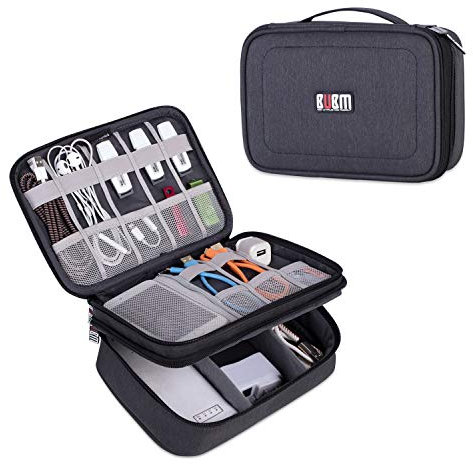 BUBM Mehrfachfunktion Kabelorganiser Tasche Reisetasche mit Doppelschichten für Elektronische Zubehöre wie Netzteil, Maus und USB Stricks (Mittel, Schwarz)