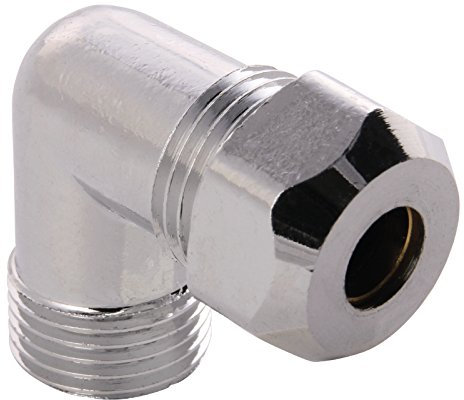 Winkel-Quetschverschraubung | 90 Grad Winkel | 1/2 Zoll x 10 mm | Quetschverschraubung | Für Kupfer-Rohre | Anschluss von Armaturen Verchromt