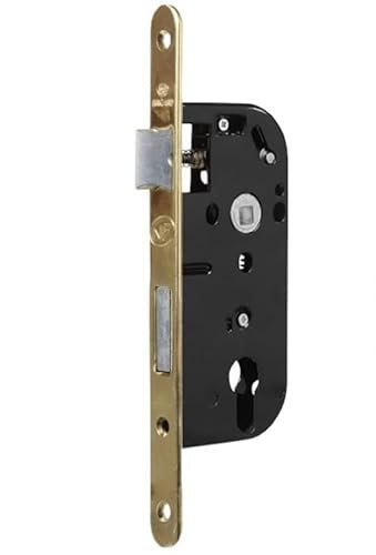 Bricard - Serrure à larder à cylindre noir axe 40 mm A encastrer réversible bouts ronds doré NF