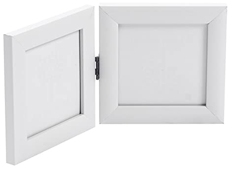 Nicola Spring Folding 2-Photo Frame - Fits Photo Size 4 x 4 (10 x 10cm) - Pack of 1 - White Picture Frame Small Square Photo Frame with Stand Freestanding Photo Certificate Display Poster Frame