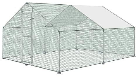 UISEBRT Pollaio per Esterni Piccoli - con Tetto in PE, Gabbia per Polli da Esterno in Acciaio Zincato per Pollame, Pollai, Conigli (3x4x2m)