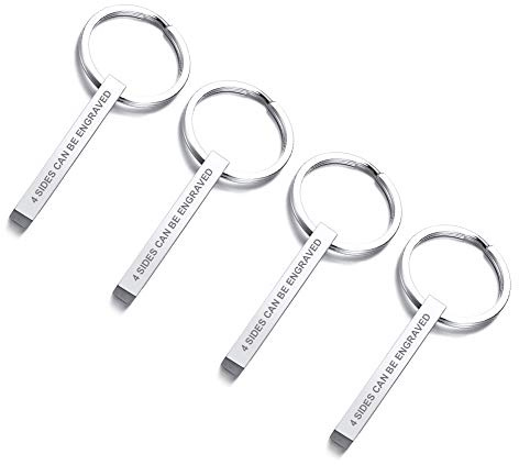 VNOX 4Stk Personalisierte Angepasst Edelstahl 4-seitig Name 3D Vertical Cuboid Bar Schlüsselanhänger Schlüsselanhänger,Kostenlose Gravur