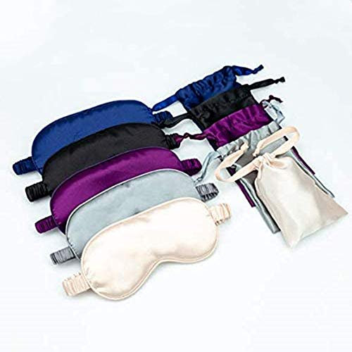 5 PCS Augenklappe, Schlafmaske aus natürlicher Seide, Augenmaske mit verstellbaren Trägern, geeignet für Mittagspause, Reisen, Meditation (Schwarz & Grau & Blau & Beige & Lila)