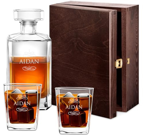 Maverton Whiskey Karaffe + 2/4 / 6er Whiskygläser Set mit Gravur - 700ml Whisky Dekanter - Geschenk zum Geburtstag für Damen - Name