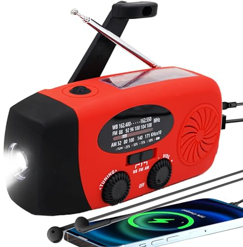 verbessertes Notfall-Solar-Handkurbelradio mit LED-Taschenlampe, tragbares AM-FM-NOAA-Wetterradio, 2000 mAh Solar-Powerbank, Handy-Ladegerät für Zuhause und draußen