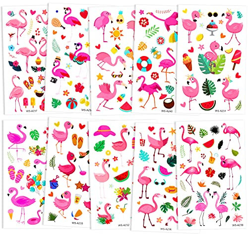 Qpout Flamingo temporäre Tattoos für Kinder, Sommer Hawaiian Party Dekoration Tattoo Aufkleber, für Mädchen Jungen Frauen Männer Geburtstagsfeier Süßigkeiten Mitgebsel Geschenke