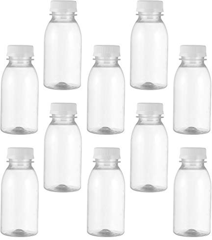 Angoily 10 Pièces 200Ml Vide Bouteilles de Lait en Plastique avec des Couvercles Boire du Jus De Boissons Transparent Conteneur De Stockage