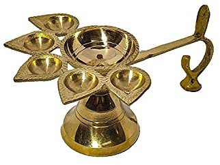 RATNA Messing Panch Aarti Lampe Pancharti Diya Öllampe Panch aarti Jyoti Puja Diya Ständer Aarti Diya Tempel Pooja Geschenke Dekor