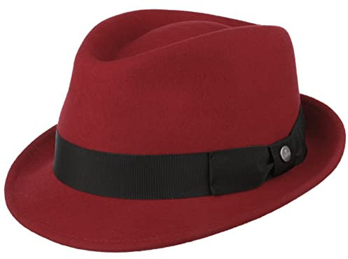 LIERYS Classic Wool Trilby Hut Damen Herren Wollfilz Outdoor wasserabweisend Packable Fedora Sommer Winter dunkelrot M (56-57 cm)