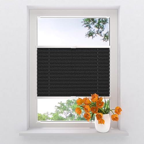 Plissee mit Bohren 120 x 130 cm Grau lichtdurchlässig, plissee innen, Montage ohne Bohren möglich, Fenster rollos für innen, Fenster plissee, pliseerollos, plissees