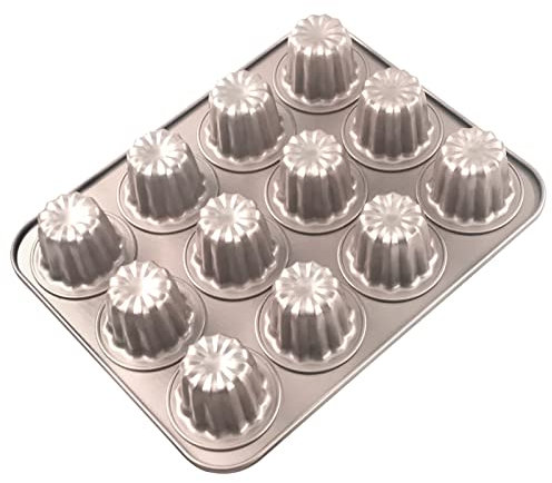 OGIBRIDI Caneles Mould Mini Cake Tins for Baking Cannele Mould Bordelaise Bakeware Non-Stick French Pastry Mold Muffin Tin Panna Cotta Moulds for Cannelé Cupcake Jelly Carbon Steel 12 Cavity