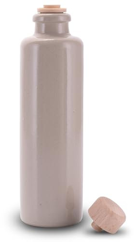 Lifestyle Lover Öl und Essig Set Steinzeug Keramik Spender Falsche Olivenöl Balsamico mit Ausgießer und Naturkorken 200ml (Beige Blanko)