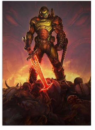 Displate Offiziell DOOM MetallPoster Magnetische Befestigung Inklusive Lizenziert Bilder Hochwertiges Poster The DOOM Slayer 45 cm x 32 cm