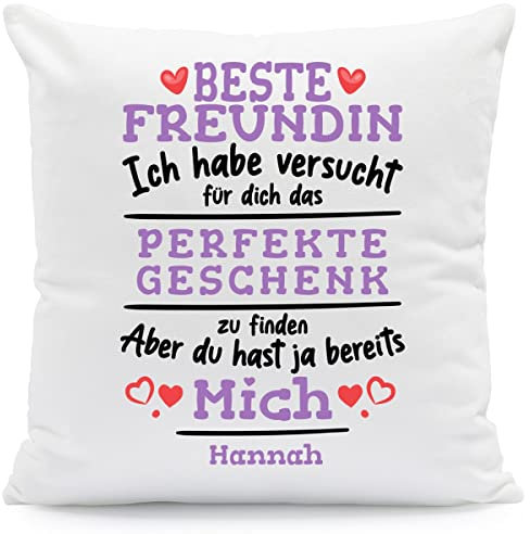 GRAVURZEILE Kissen mit Spruch Personalisiert mit Name - Geschenke für die ganze Familie - Größe: mit Füllung - Farbe: Beste Freundin (Ich Habe.)