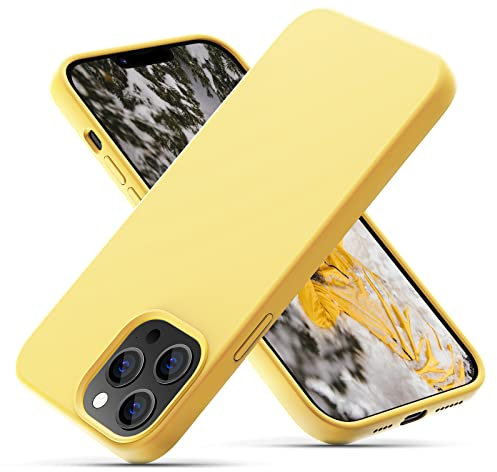 OIIAEE Silicone Case Designed for iPhone 13 Pro Max Case, Ultra Slim Shockproof Protective Liquid Silicone Phone Case with Soft Anti-Scratch Microfiber Lining, 6.7 inch, Yellow