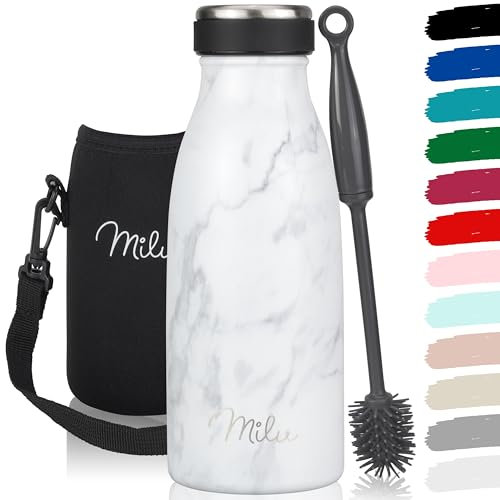 Milu Stainless Steel Drinking Bottle 350 ml - Insulated Thermo Flask for Water - Leak Proof, Insulated and Double Walled, Carbonated (Marble, 350 ml)