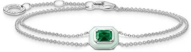 Thomas Sabo Damen Armband mit grünem Stein Silber, 925 Sterlingsilber mit Oktagon-Anhänger, Länge: 16-19 cm, A2095-496-6-L19v