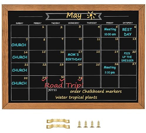 Umtiti 27 x 37 cm Kalender-Kreidetafel, magnetische Oberfläche, rustikal, braun, massiver Kiefernholzrahmen, Aufhängetafel für Büro, Schule und Zuhause (YLHB-2737-QZ,DE)