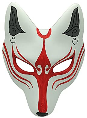 YangYong Kitsune Fuchsmaske für Halloween Maskerade Party, Kabuki PU Masken für Kostüm