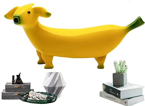 Syfunlv Hundeskulptur,Hund-Harz-Ornament, kreative Bananen-Hund-Puppe, niedliche Bananen-Hunde-Skulptur,Lustige Hunde Geschenk, Simulation,Schreibtisch-Dekoration, Heimdekoration (L)