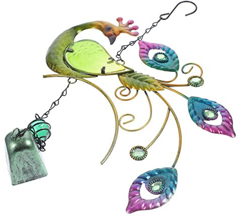 Yardwe Pfau Windspiele Weihnachtswindspiel Pfauenwindglocke Pfau Hängender Anhänger Hängendes Pfauenwindspiel Pfau Gartendekoration Party Dekorative Verzierung Ornamente Glas Eisen