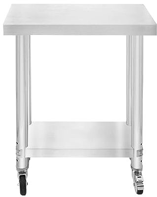 Tavolo da cucina in acciaio inox per la preparazione dei cibi con 4 ruote piroettanti con 2 freni e 4 piedini adattabili Ripiano inferiore regolabile 3 posizioni Portata 160 kg 60 cm x 30 cm x 80 cm