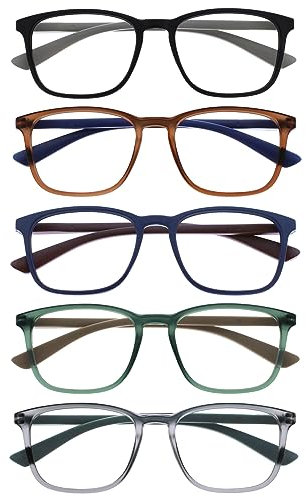 OPULIZE Max Lesebrille 5er Pack - Klassische große rechteckige Fassung - Brillen in Schwarz, Braun, Blau, Grün & Grau - Herren Damen - RRRRR78-12367 - +1,00