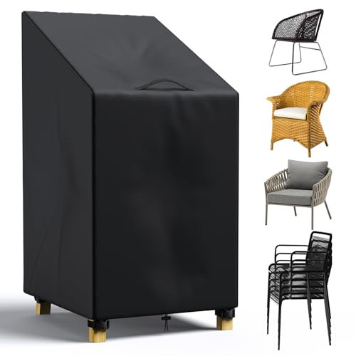 LCGOD Funda Protectora Sillas de Jardín, Funda Sillas Apiladas Jardín,Resistente Oxford, Impermeable, Anti-Viento, Anti-UV Cubierta Sillas Exterior, 120/80 * 65 * 65CM