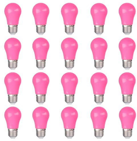 WULUN 20er Set Farbige LED Leuchtmittel 3W E27 Beleuchtung Glühbirnen, 220V AC LED Leuchtmittel Birnenform für Außen und Innen Party Deko, Nicht Dimmbar, Farbe Rosa