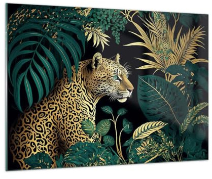ARTTOR Glasbild 100x70cm Wandbild Glasdruck Afrika Tiere - 5720 | Leopard Dschungel Tropisch Groß Modern Dekoration Wohnzimmer Schlafzimmer Küche Wanddeko Kunstdruck Art Wall Decor ARTTOR