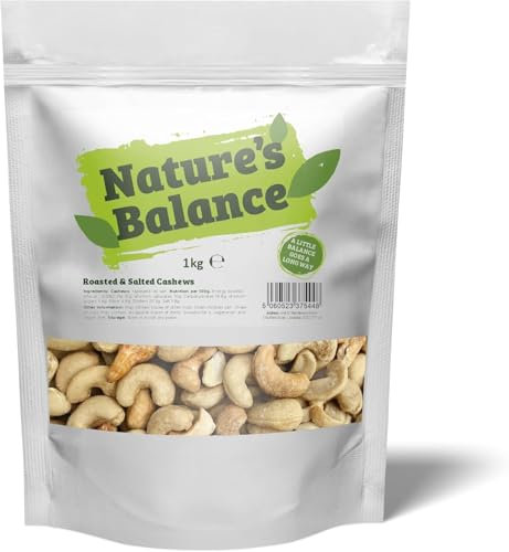 Natures Balance Roasted Salted Cashew Nuts 1kg - Cashews are Ideal Healthy Snacks | High Protein Snack Food