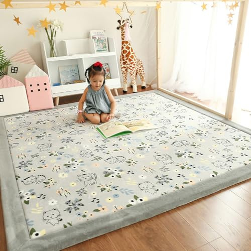 Single tree forest Kinderteppich - 2.5cm Verdickung Korallen Samt Teppich, für Kinderzimmer, Spielzimmer, Babyzimmer-Cat (Grey)-190 * 190cm