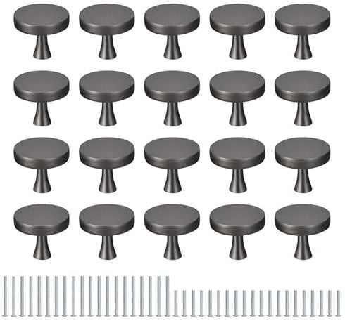 sourcing map 20 Pack Round Cabinet Knob, Single Hole Drawer Knobs Silver Kitchen Cabinet Knobs for Cupboard Drawer Pulls Grey