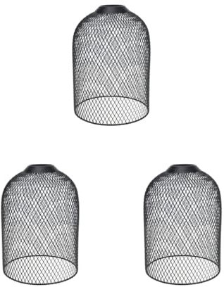 Leisurealeaneag Lampenschirm aus Schmiedeeisen, Metall, für Café-Dekoration, Zylinder, Schwarz, 3 Stück