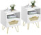 Yaheetech Lot de 2 Tables de Chevet Scandinave, Table de Nuit en Bois, 1 Tiroir en Rotin, 1 Compartiment Ouvert et Pieds Métalliques, Table d'Appoint pour Salon 40 × 40 × 55 cm Blanc