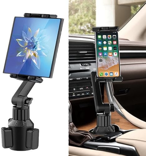 WUITIN Soporte para tablet de coche para coche, ajustable de 360° de 15 pulgadas de largo, soporte de 2 brazos para iPad, Samsung Galaxy Tab/Z Fold 4/3, iPhone 15/14/Pro, 4.7-12.9 pulgadas Tab y
