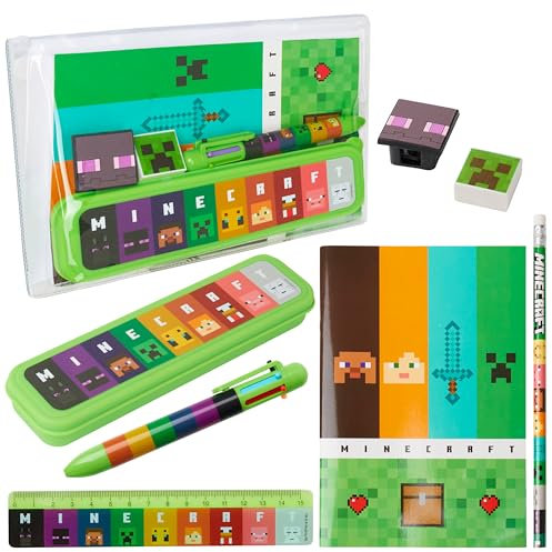 Minecraft Federmäppchen Jungen, Gefülltes Pencil Case Schreibwaren Set - Geschenke für Kinder (Grün/Mehrfarbig)